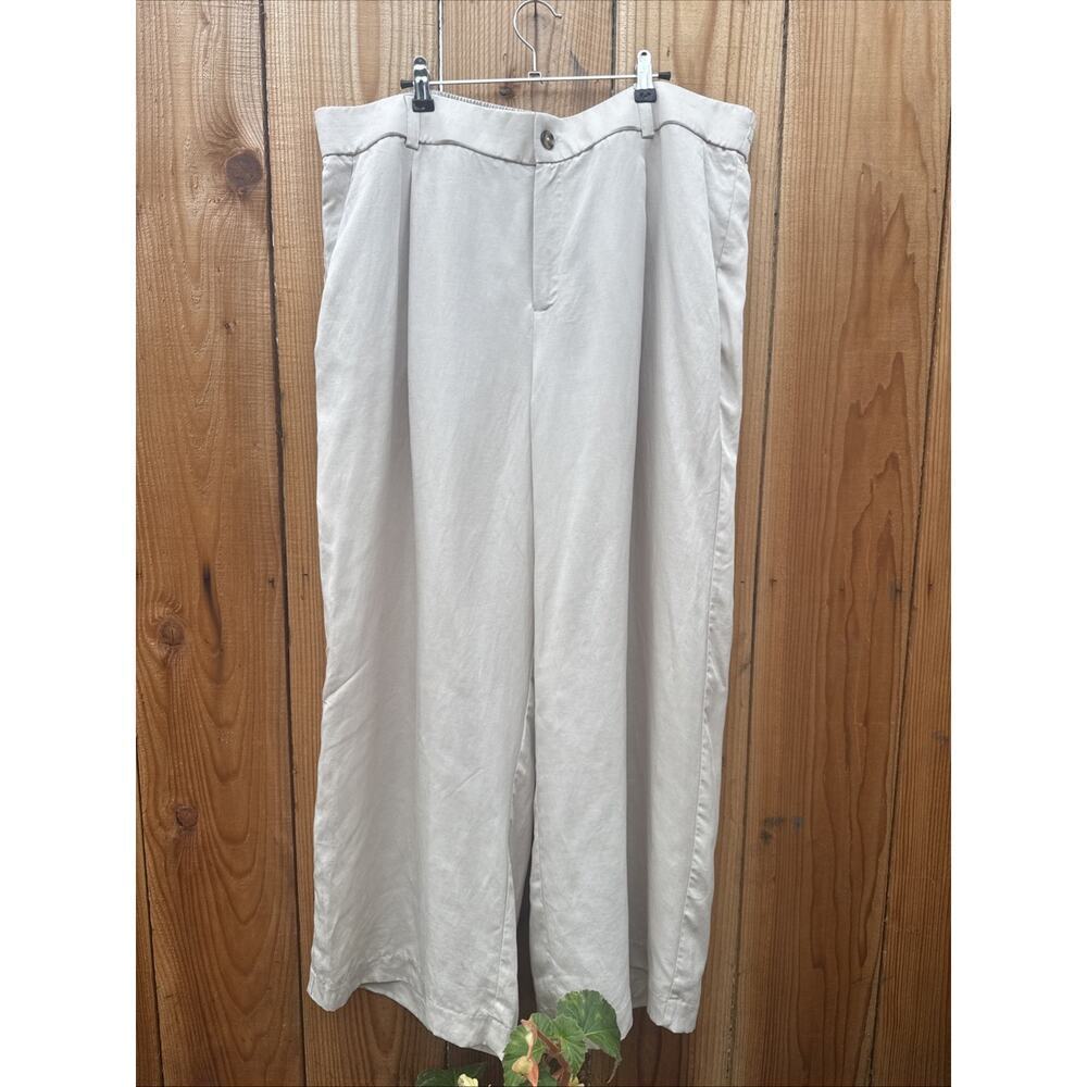 Torrid Women's 20R Pull on wide leg linen blend high rise Tan kaki beige pants